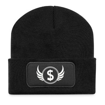Flügel-Dollar Symbol - Recycelte Patch Beanie - Schwarz - Vorne