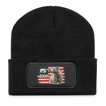 Funny Bear Boop The Snoot American Flag Patriotic - Recycelte Patch Beanie - Schwarz - Vorne