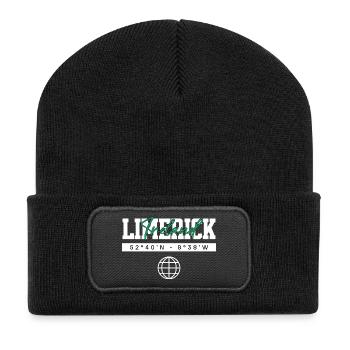 Limerick Irland Koordinaten Reise Souvenir - Recycelte Patch Beanie - Schwarz - Vorne