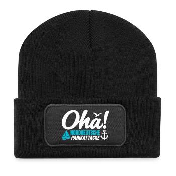 Oha! Norddeutsche Panikattacke – Küstenhumor - Recycelte Patch Beanie - Schwarz - Vorne