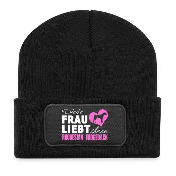Rhodesian Ridgeback - Frau liebt - Recycelte Patch Beanie - Schwarz - Vorne