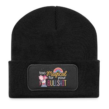 Einhorn TOO MAGICAL FOR YOUR BULLSHIT spruch - Recycelte Patch Beanie - Schwarz - Vorne