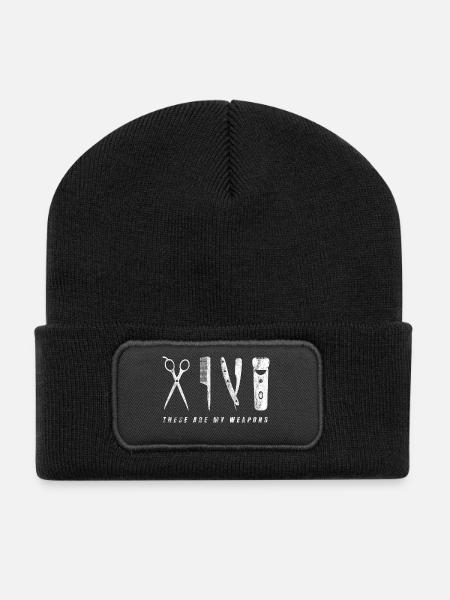 Barber shop barbers barber shirt gift beard - Recycled Patch Beanie - black