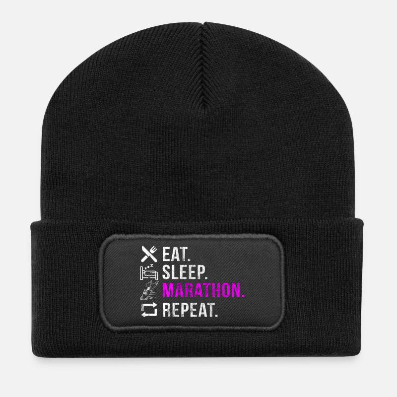 Eat Sleep Marathon Repeat - Recycelte Patch Beanie - Schwarz