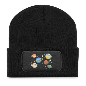 Saturn Planeten - Recycelte Patch Beanie - Schwarz - Vorne