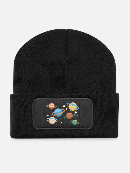 Saturn Planeten - Recycelte Patch Beanie - Schwarz