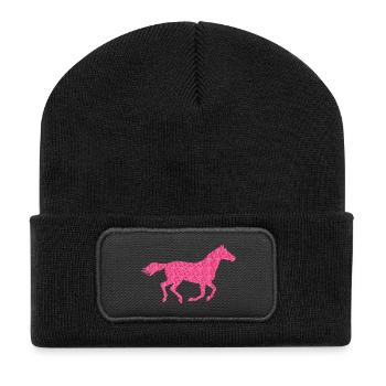 Glitzer Pferd - Recycelte Patch Beanie - Schwarz - Vorne