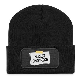Nudist on strike - Recycelte Patch Beanie - Schwarz - Vorne
