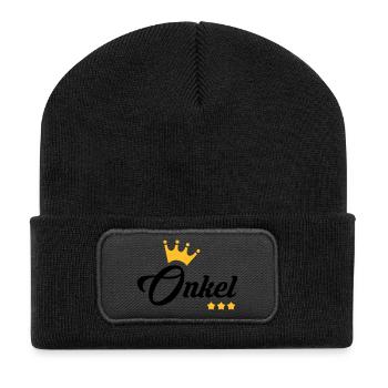 Onkel / Tante / Vetter / Cousin / Kusine - Recycelte Patch Beanie - Schwarz - Vorne