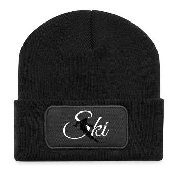 Ski (Vintage Schwarz/Weiß) Skifahren Skifahrer - Recycelte Patch Beanie - Schwarz - Vorne