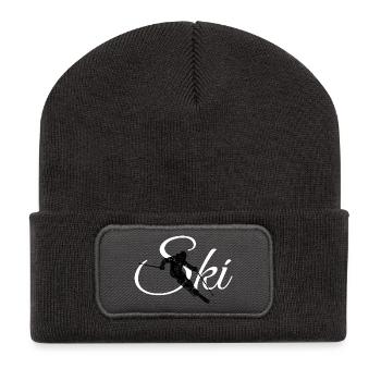 Ski (Vintage Schwarz/Weiß) Skifahren Skifahrer - Recycelte Patch Beanie - Dunkelgrau - Vorne