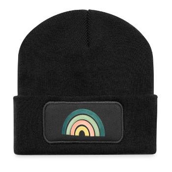 Regenbogen - Recycelte Patch Beanie - Schwarz - Vorne