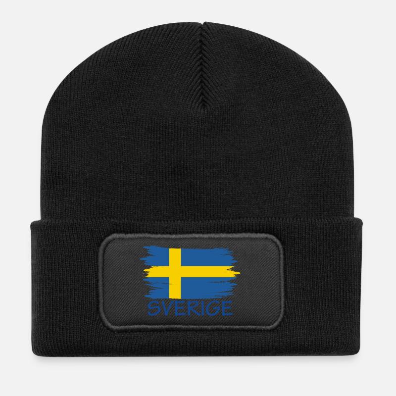 Sverige Sweden Schweden Flagge Design - Recycelte Patch Beanie - Schwarz