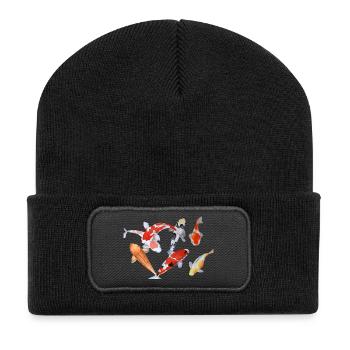 Elegant Koi Fish Watercolor Design - Recycled Patch Beanie - black - Front