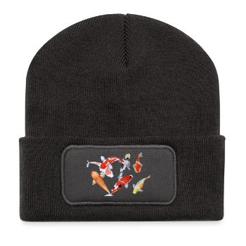 Elegant Koi Fish Watercolor Design - Recycled Patch Beanie - dark grey - Front