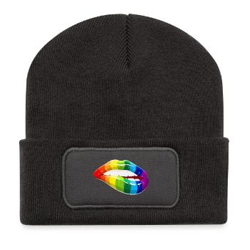 Rainbow Lips - LGBT Homosexualität Liebe Mund - Recycelte Patch Beanie - Dunkelgrau - Vorne