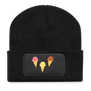 Ice Cream Heart Ice Cream Strawberry Ice Cream Vanilla Ice Cream Chocolate Ice Cream - Recycled Patch Beanie - black - Front