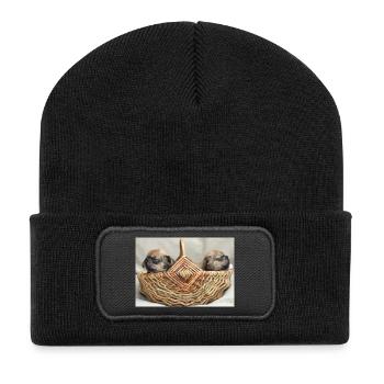 französische Bulldoggen zwei süße Welpen - Recycelte Patch Beanie - Schwarz - Vorne