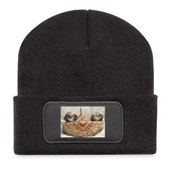 Bouledogues français deux chiots mignons - Beanie recyclé à patch - charbon - Devant