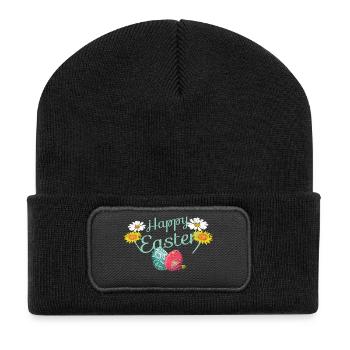 Frohe Ostern - Recycelte Patch Beanie - Schwarz - Vorne