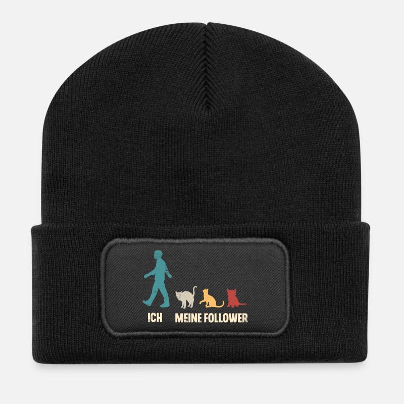 Katzen Katze Ich Und Meine Follower - Recycelte Patch Beanie - Schwarz