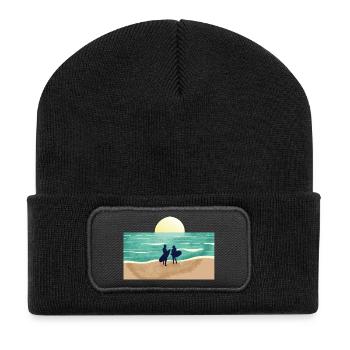 Summer Sunset Surfer - Recycelte Patch Beanie - Schwarz - Vorne