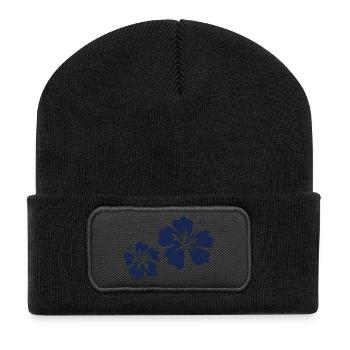 Blauer Hibiskus - Recycelte Patch Beanie - Schwarz - Vorne