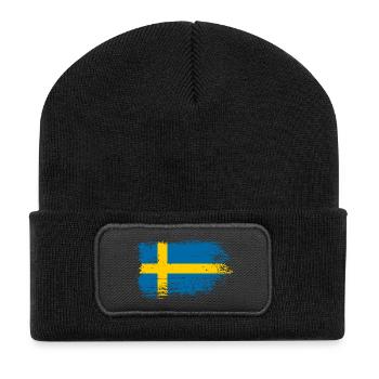 Pinceau drapeau suédois vieilli - Beanie recyclé à patch - noir - Devant