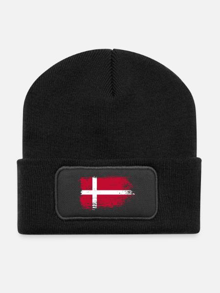 Grunge Dänische Flagge Druck - Recycelte Patch Beanie - Schwarz