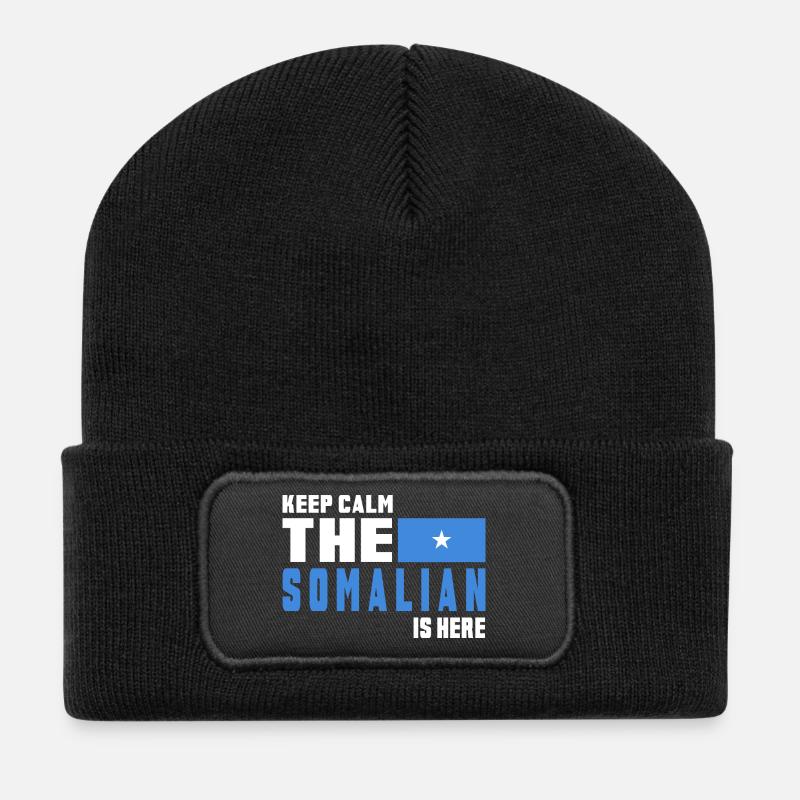 Keep Calm Somalia Flaggen Design - Recycelte Patch Beanie - Schwarz