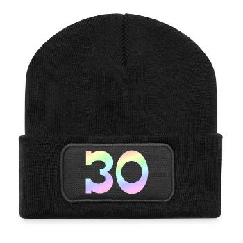 feiern, 30 pastell Verlauf - Recycelte Patch Beanie - Schwarz - Vorne