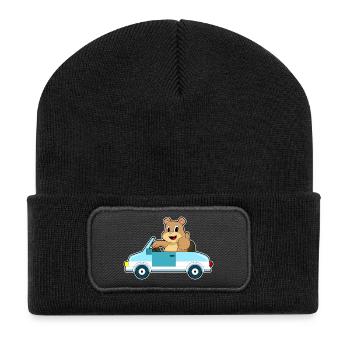 Bär Auto - Recycelte Patch Beanie - Schwarz - Vorne