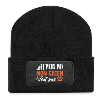 J'peux pas Mon Chien veut pas Chiot - dog lover - Beanie recyclé à patch - noir - Devant