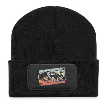E-Auto Elektroauto - Recycelte Patch Beanie - Schwarz - Vorne