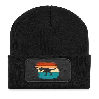 T Rex Dino Dinosaurier - Recycelte Patch Beanie - Schwarz - Vorne