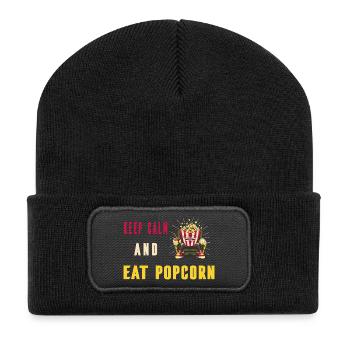 Reste calme et mange du pop-corn - Beanie recyclé à patch - noir - Devant