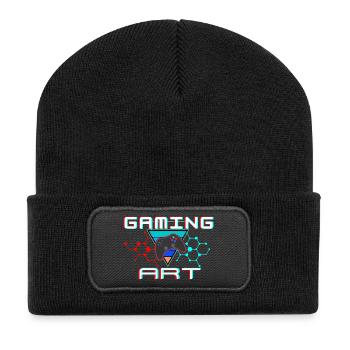 Neon Gaming Art: Controller & Hex Grid - Recycelte Patch Beanie - Schwarz - Vorne