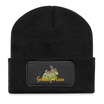 gelukkig pasen Frohe Ostern - Recycelte Patch Beanie - Schwarz - Vorne