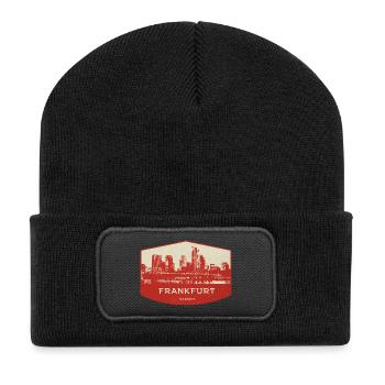 Frankfurt Skyline Rot Badge - Recycelte Patch Beanie - Schwarz - Vorne