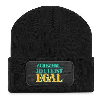 Ach komm, heute ist es einfach einmal EGAL - Recycelte Patch Beanie - Schwarz - Vorne