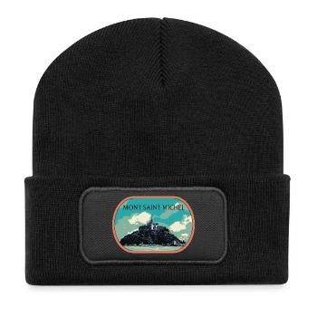 Illustration en bleu et vert du Mont Saint Michel - Beanie recyclé à patch - noir - Devant