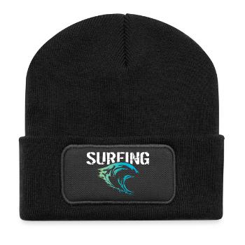 surfer surfing Symbol Welle Farben Natur Ozean - Recycelte Patch Beanie - Schwarz - Vorne