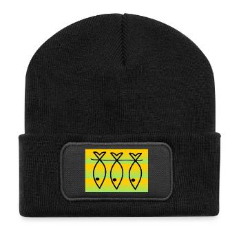 SARDINE. FISCH. APRILSCHERZ. OSTERN. MEER - Recycelte Patch Beanie - Schwarz - Vorne