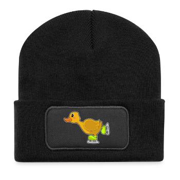 Ente Eislaufen Schlittschuhe Wintersport - Recycelte Patch Beanie - Schwarz - Vorne