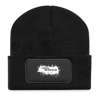 Trail running, mountains and forest of white splashes of color - Recycled Patch Beanie - black - Front