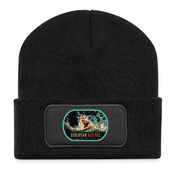 Illustration Renard Roux d'Europe, Beauté Sauvage - Beanie recyclé à patch - noir - Devant