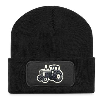 Traktor Linienzeichnung Vintage - Recycelte Patch Beanie - Schwarz - Vorne