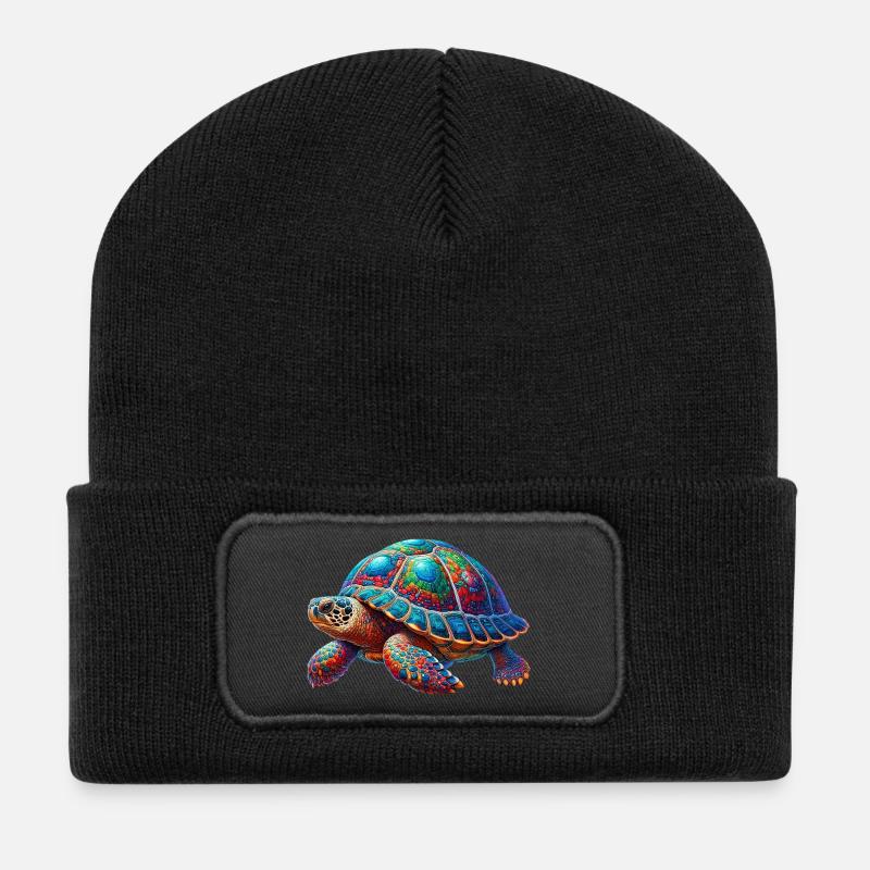 Schildkröte - Recycelte Patch Beanie - Schwarz