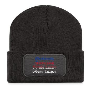 Oberlausitz mit sorbischer Flagge blau-rot-weiß - Recycelte Patch Beanie - Dunkelgrau - Vorne