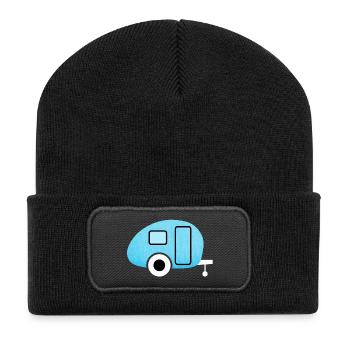 Caravan Wohnwagen Canvas Leinen Camping Camper - Recycelte Patch Beanie - Schwarz - Vorne